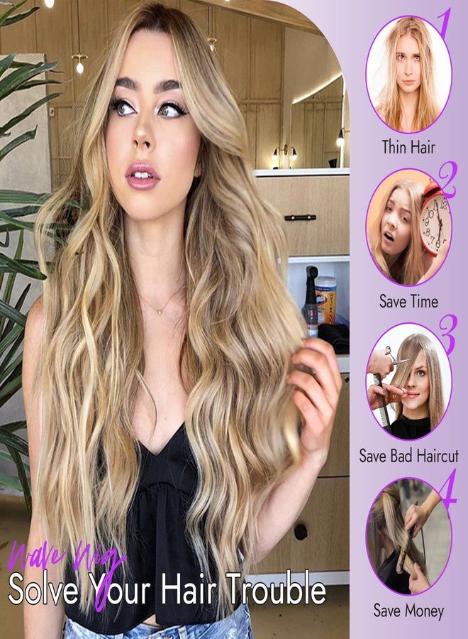 Eawwii Ombre Blonde Wig for Women Long Wavy 4x1 Lace Natural Hairline Glueless for Beginners Middle Part Synthetic for Daily Party Use 26Inch - Image 4